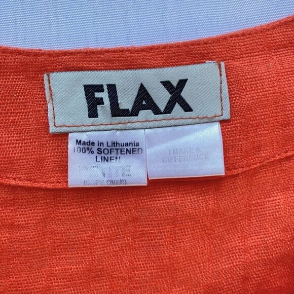 FLAX CORAL ORANGE LINEN LONG SLEEVE BUTTON DOWN TUNIC SHIRT - S - Picture 6 of 9